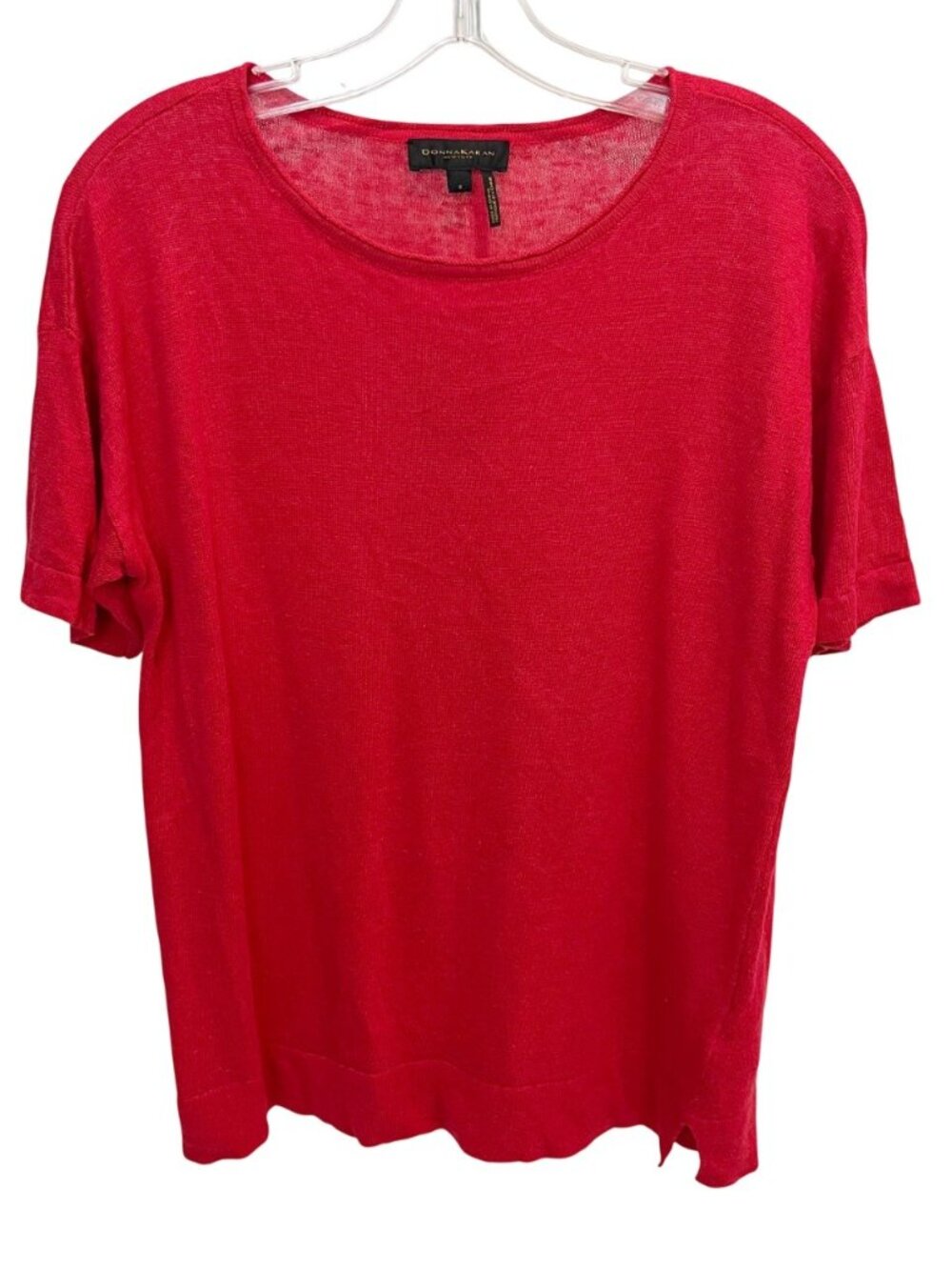 Donna Karan Red Linen Short‎ Sleeve Top Coastal Preppy Drop Shoulder Size Small